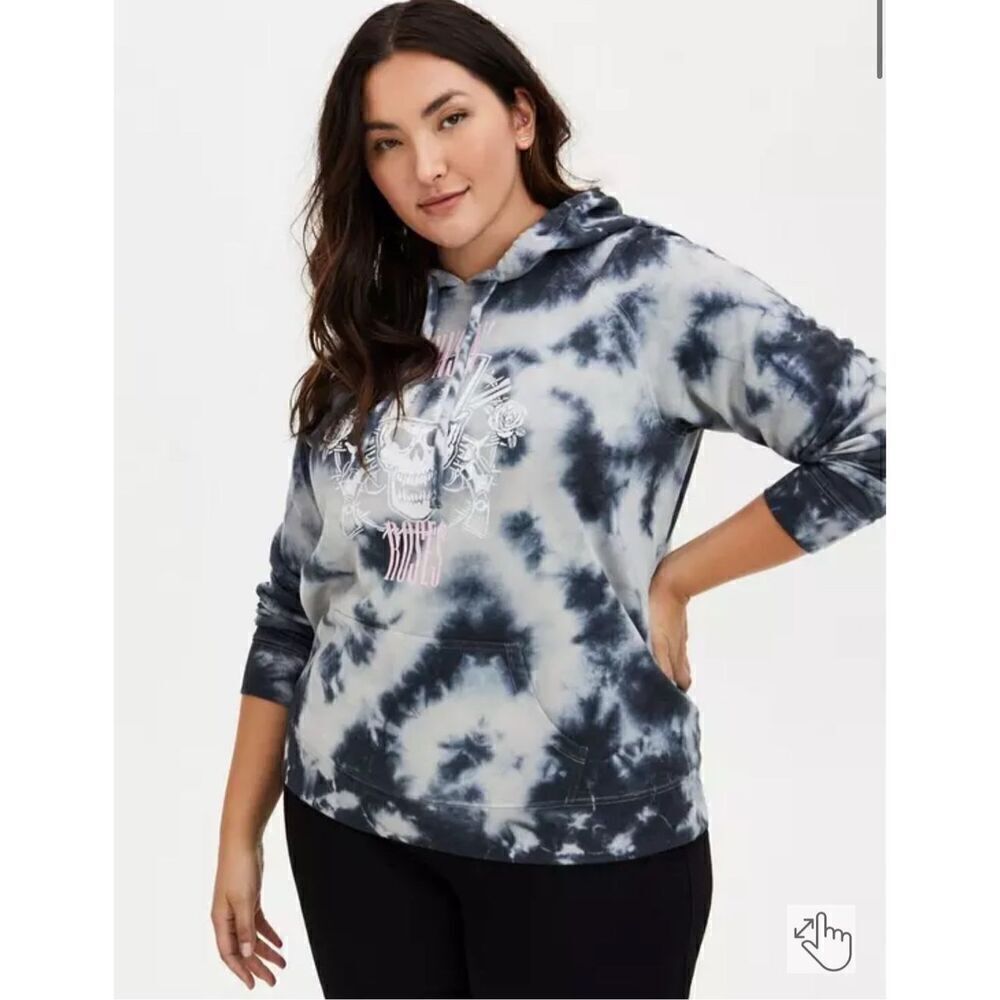 Torrid plus size 6x guns & roses tie die marbled rock band hooded sweatshirt